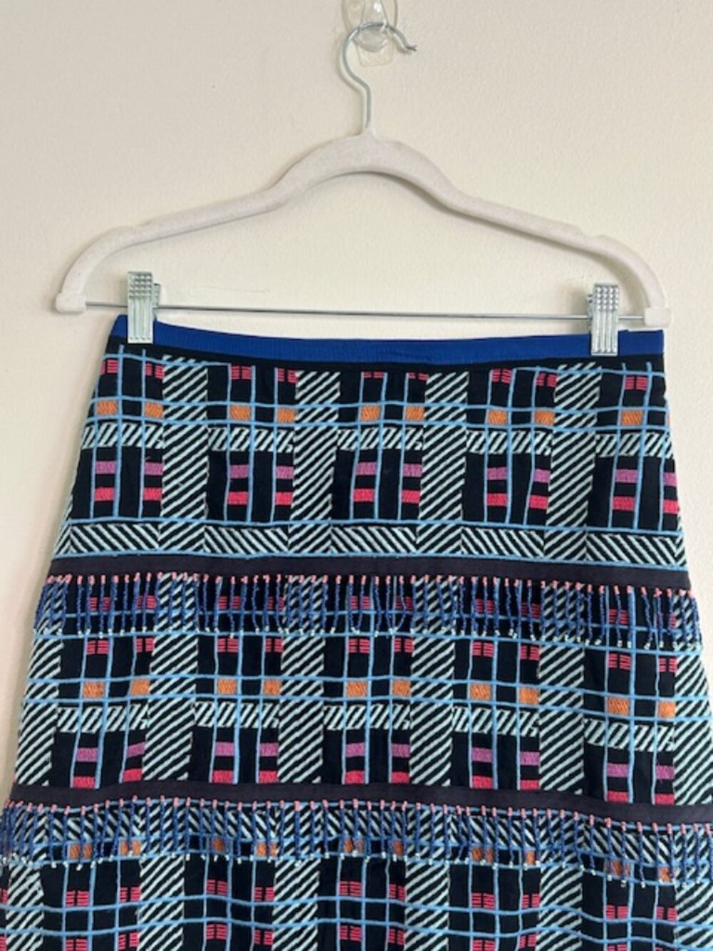 Anthropologie x Maeve Fringe-Trimmed Beaded Checkered Geometric Lined Mini Skirt - Picture 7 of 16